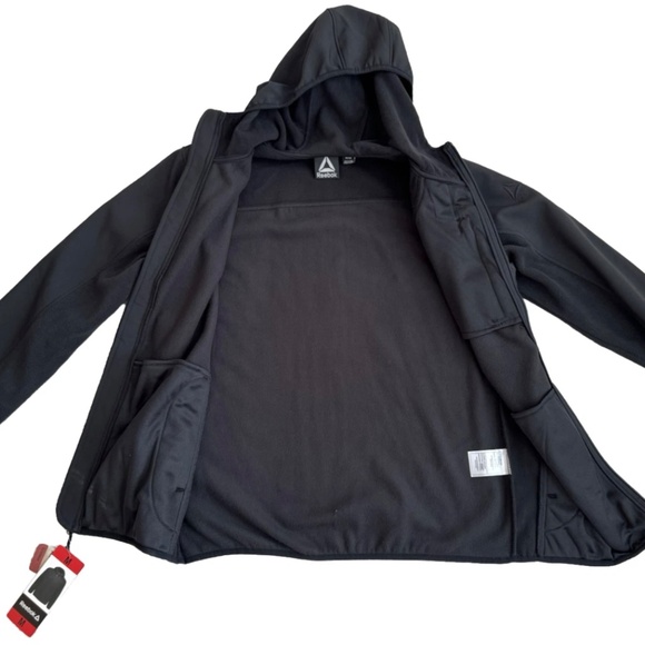 Reebok Mens Hybrid Softshell Fleece Jacket Hoodie Black YKK Zip Medium M - Picture 2 of 6